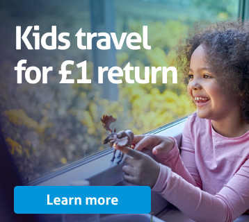 Kids travel for £1 return. Learn more