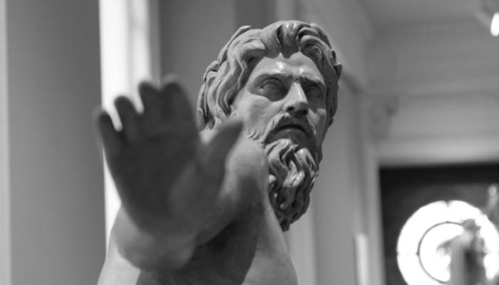 Black and white image of a classical sculpture