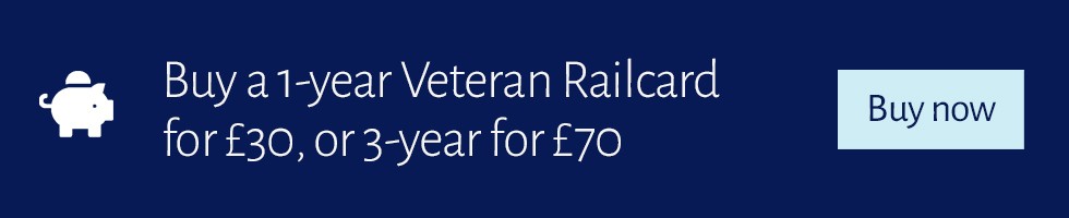 Buy a 1-year Veterans Railcard for just £30 a year, or a 3-year for £70. Buy now.