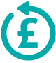Refund icon of a teal circle with pound sign inside