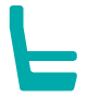Reserveable seating icon - a teal train seat. 