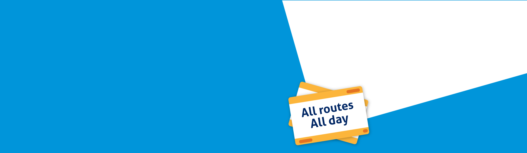 Buy one get one free illustration displaying a rail ticket with text: All routes, All Day