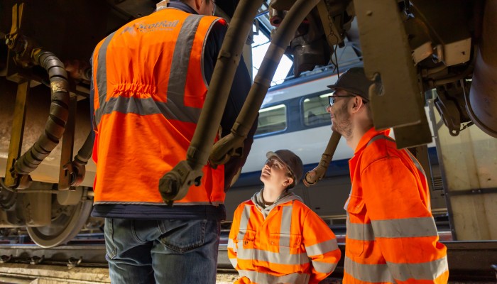 Female and Male Year 1 ScotRail Engineering Apprentices working at Haymarket depot