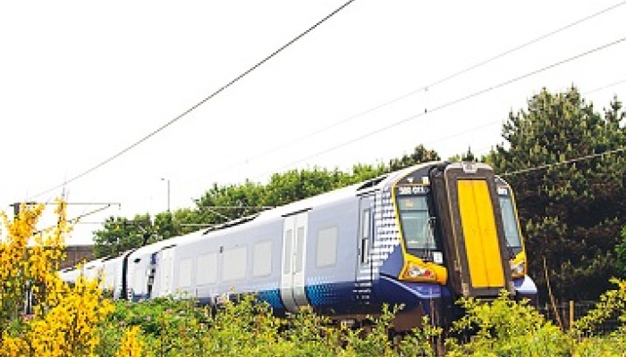 ScotRail electric train on the tracks