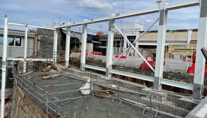 Steelwork being erected at Motherwell station
