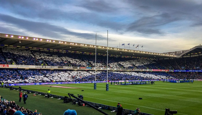 St Andrew's flag tifo at Murrayfield stadium ahead of Scotland rugby match