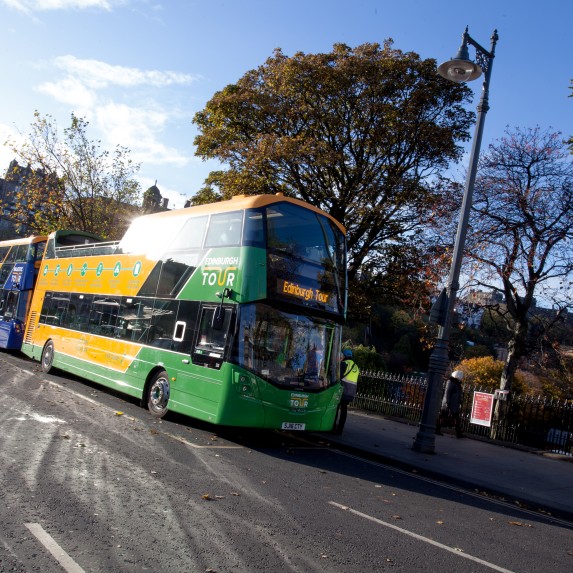 Edinburgh Bus Tours buses on Waverley Bridge