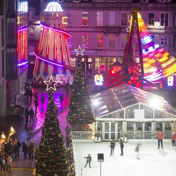 Aberdeen Christmas Village featuring an ice rink, helter skelter, Christmas tree and more attractions