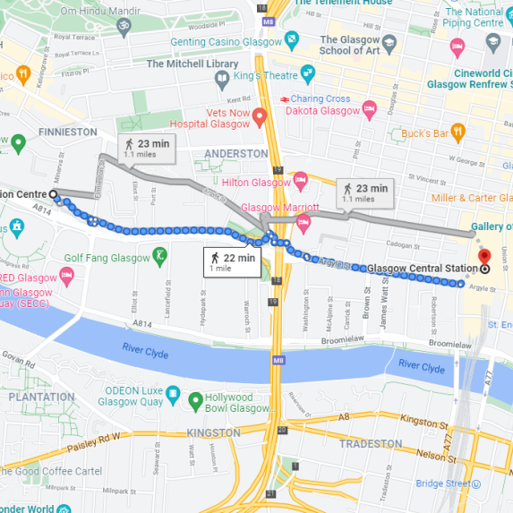 Google map - Glasgow to Exhibition Centre 
