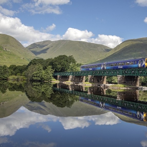 Train passing over Loch Awe