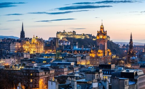 Edinburgh city skyline in the evening