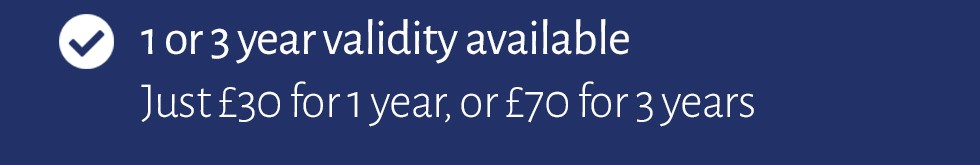 Just £30 for 1 year or £70 for 3 years.
