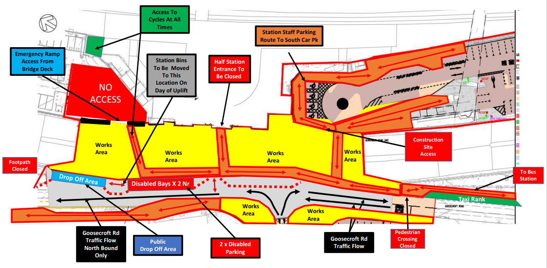 Map showing the changes to access at Stirling station during the redevelopment work