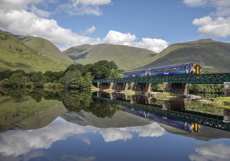 Train passing over Loch Awe