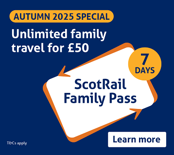 Autumn 2025 Special. Unlimited family travel for £50. ScotRail Family Pass. 7 days. T&Cs apply. Learn more.